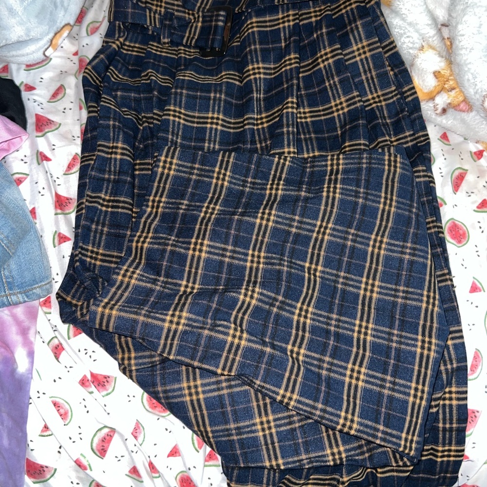 Fashion Nova Navy and Tan Plaid pants